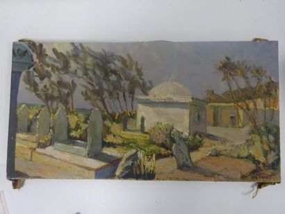 Roger BERNET (1903-1984) 

Vue de cimetière devant un marabout. 

Huile sur toile.

Signée...