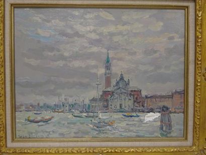Jean RIGAUD (1912-1999) 

Vue de Venise, San Giorgio.

Huile sur toile.

Signée en...