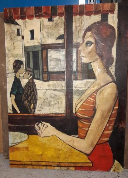 Attribuée à Charles LEVIER (1920-2004) 

Femme à la fenêtre d'un café.

Huile sur...