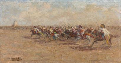 Micheline CANNAUT-UTZ (XXe siècle) 

Charge de cavalerie orientale.

Huile sur toile.

Signée...