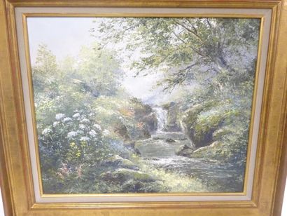 Gaston THIERY (1922-2013) 

D'eau et de fleurs. 

Huile sur toile. 

Titrée et signée...