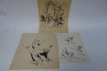 MONIQUE LANCELOT (1923-1982) 

Trois esquisses à l'encre sur papier.

Signées et...