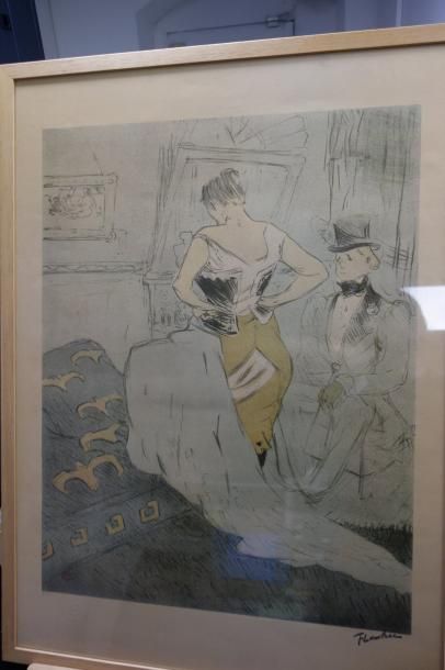 D'après Toulouse-Lautrec (1864-1901) 

Jeune femme se déshabillant devant un homme...