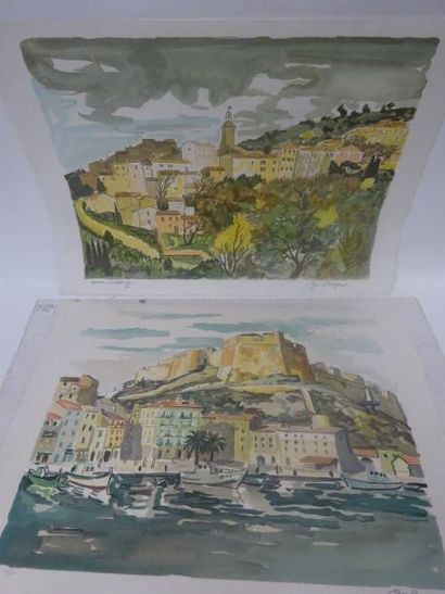 Yves BRAYER (1907-1990) 

Lot de deux lithographies en couleur signées et numérotées:

-...