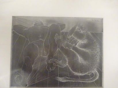 Pierre-Yves TREMOIS (1921) 

L'homme et le singe. 1986.

Eau forte sur papier.

Signée...