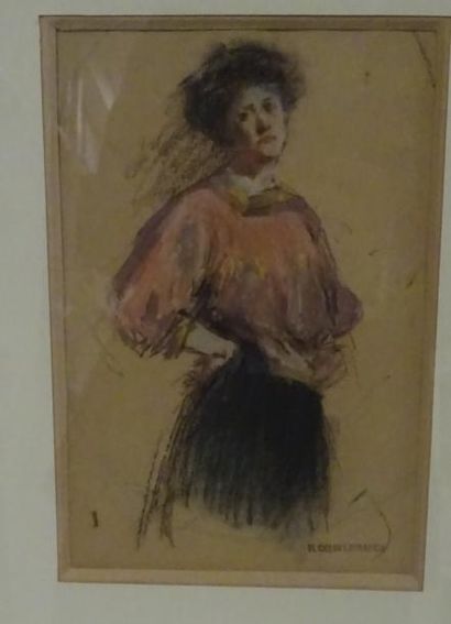 Hélène COLIN-LEFRANCQ (XIXème-XXème) 

Portrait de femme debout.

Pastel sur papier.

Signé...