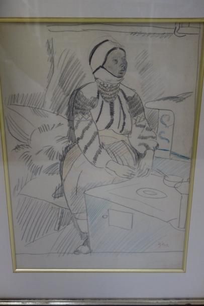 Georges KARS (1882-1945) 

Femme dans un intérieur. 

Dessin à la mine de plomb et...