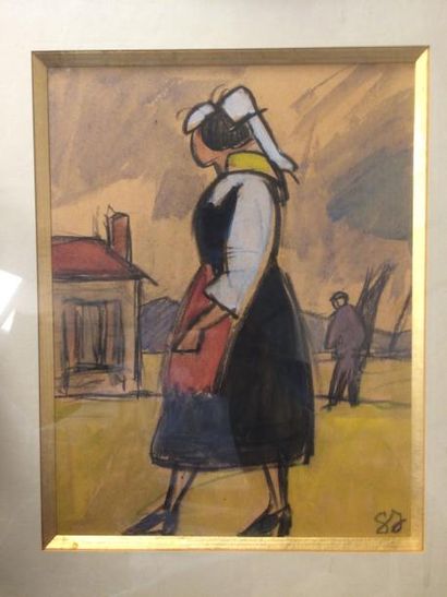 Georges JOUBIN (1888-1983) 

Bretonne en costume traditionnel. 

Pastel et aquarelle...