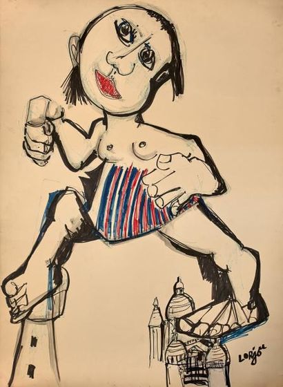 Bernard LORJOU (1908-1986) Projet d'affiche pour un rallye pédestre à Montmartre,...