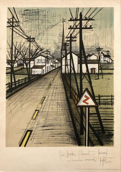 Bernard BUFFET (1928-1999) La route, 1961.
Lithographie en couleurs sur papier marouflé...