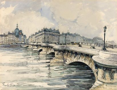 FRANK-WILL (1900-1951) Inondations, Le pont Neuf, 1924.
Aquarelle sur papier.
Signée,...
