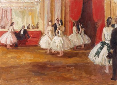 Marcel COSSON (1878-1956) Dans les loges de l'Opéra de Paris.
Huile sur toile.
Signée...