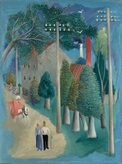 Serge FERAT (1881-1958) Promenade sur le chemin.
Huile sur toile.
Signée en bas à...