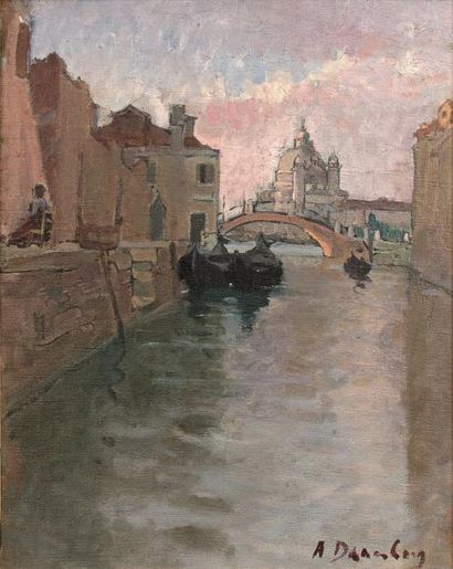 Alice DANNENBERG (1861-1948) Canal à Venise.
Huile sur toile.
Signée en bas à droite...