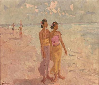 Adrien Jean LE MAYEUR DE MERPRES (1880-1958) Le long de la mer, N°9.
Huile sur toile,...
