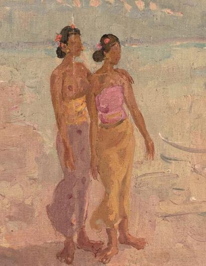 Adrien Jean LE MAYEUR DE MERPRES (1880-1958) Le long de la mer, N°9.
Huile sur toile,...