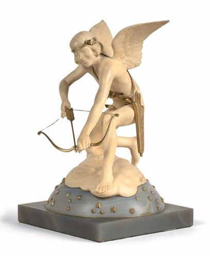 Alexandre Auguste CARON (1857-1932) Cupidon bandant son arc, sur des nuages.
Sculpture...