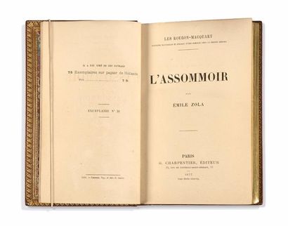 ZOLA (Emile) L'Assommoir.
Paris, G. Charpentier, 1877; gr. in-12 mar. rouge, large...