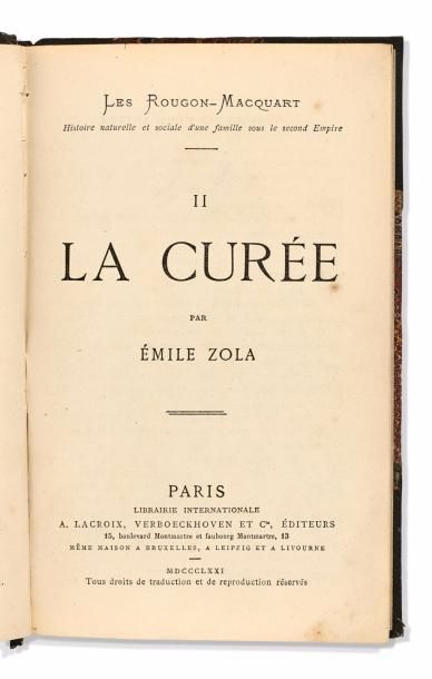 ZOLA (Emile) L'Assommoir.
Paris, G. Charpentier, 1877; gr. in-12 mar. rouge, large...