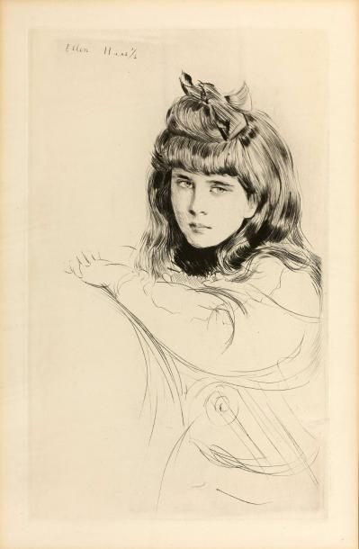 Paul HELLEU (1859-1927) Ellen en buste.
Pointe sèche en noir.
Cadre.
Sujet: 39 x...