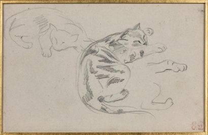 Eugène DELACROIX (1798-1863) Étude de chats endormis.
Dessin au crayon, signé du...