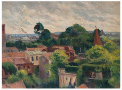 Maximilien Luce (1858-1941) Panorama de Montsouris.
Huile sur toile.
Signée en bas...