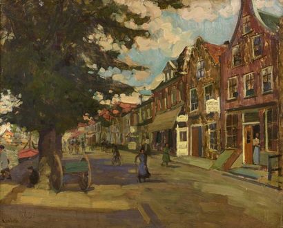 Georg KARPELES dit Georges KARS (1882-1945) Rue animée d'une ville du Nord.
Huile...