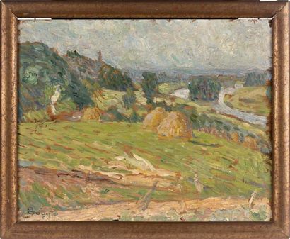 Emilio BOGGIO (1857-1920) Paysage à Auvers et l'île de Vaux.
Huile sur panneau.
Signée...