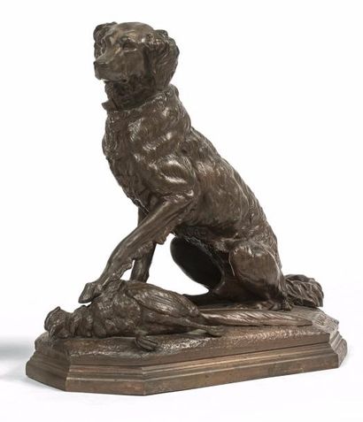 D'après Alfred BARYE (1839-1882) Setter la patte sur un faisan.
Epreuve en bronze...