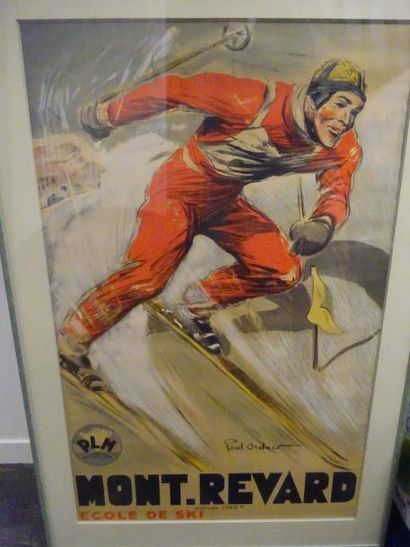 Paul ORDNER (1900-1969) 

Mont-Revard, Ecole de ski.

Affiche lithographiée en couleurs,...