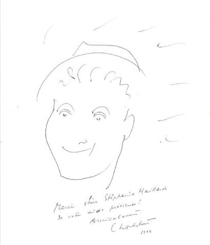 Charles TRENET (1913-2001) 

Autoportrait. 1994.

Feutre noir sur papier.

Signé,...