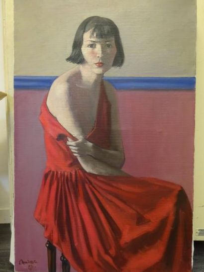 Lucien MANDOSSE (1933-2004) 

Jeune femme assise, à la robe rouge. 1991.

Huile sur...