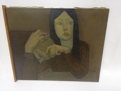 Pierre LOEB (1934) 

Portrait de femme tenant la tête d'un homme. [19]62.

Huile...