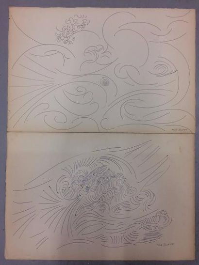 MICHEL CADORET (1912-1985) 

Compositions, 1965.

Deux encres sur papier.

Signées...