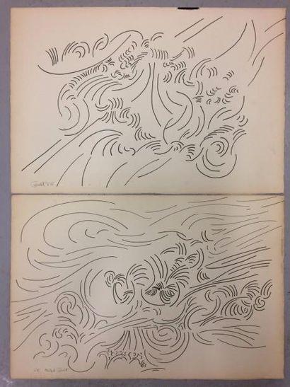 MICHEL CADORET (1912-1985) 

Compositions, 1965.

Deux feutres sur papier.

Signés...
