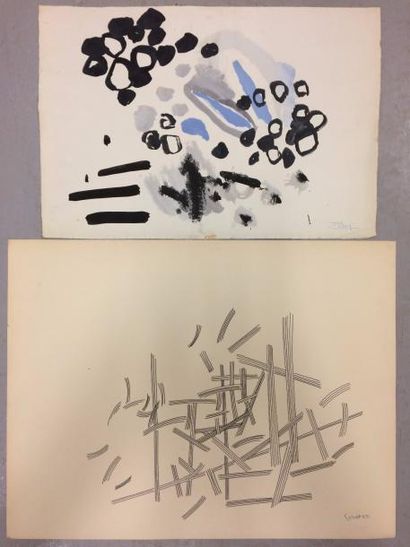 MICHEL CADORET (1912-1985) 

Compositions, 1965.

Feutre encre et gouache sur papier.

L'un...