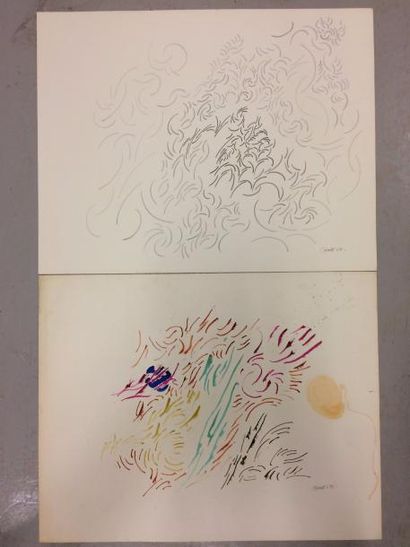MICHEL CADORET (1912-1985) 

Compositions, 1965.

Deux encres et gouache sur papier.

Signées...
