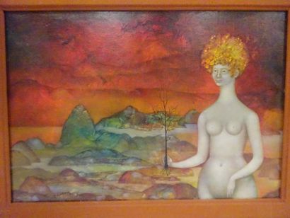 Pierre CADIOU DE CONDÉ (1928) 

Composition surréaliste à la femme nue.

Huile sur...