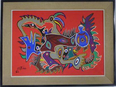 MARCEL GOTENE (1939-2013) 

Composition avec oiseaux, 1961.

Huile sur toile.

Signée...