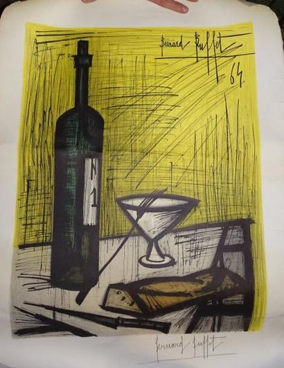 Bernard BUFFET (1928-1999) 

Bouteille et verre, 1964. 

Lithographie en couleurs....