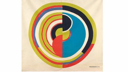 D'après Sonia DELAUNAY (1885-1979) 

Composition.

Sérigraphie en couleurs sur tissu.

Signature...