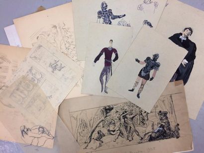 MICHEL CADORET (1912-1985) 

Théâtre et costumes, circa 1938-47.

Lot de 12 dessins...