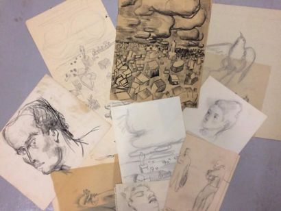 MICHEL CADORET (1912-1985) 

Paysages et divers, circa 1940-45.

Lot de 11 dessins...
