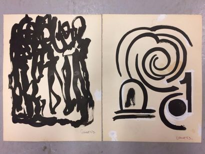 MICHEL CADORET (1912-1985) 

Compositions, 1963.

Deux encres et gouaches sur papier.

Signées...