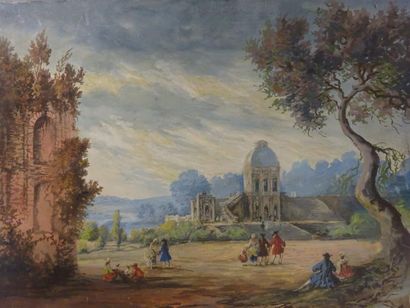 Ecole française de la seconde moitié du XVIIIème siècle. 

Promenade dans un parc,...