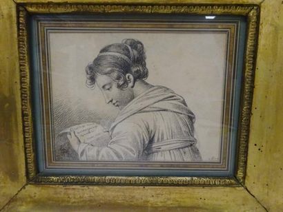 Lous Adrien MOONS (1769-1844) 

Femme lisant. 1832.

Dessin au crayon noir sur papier.

Signé...