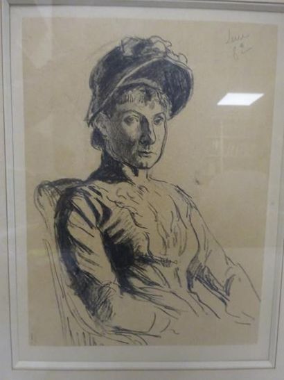 Maximilien Luce (1858-1941) 

Portrait d'une femme au chapeau en buste, assise. [18]82.

Dessin...