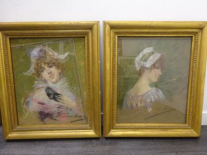 Frederique VALLET-BISSON (1865-?) 

Colombine - Jeune femme au fichu.

Deux pastels...