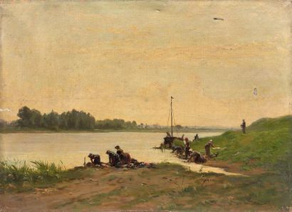 AUGUSTE ANASTASI (1820-1889) 

Lavandière au bord d'une rivière, [18]56.

Huile sur...