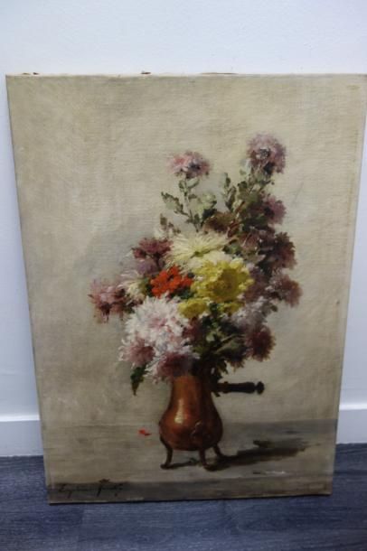 Euphémie MURATON (1840-1914) 

Bouquet de fleurs dans une verseuse en cuivre.

Huile...